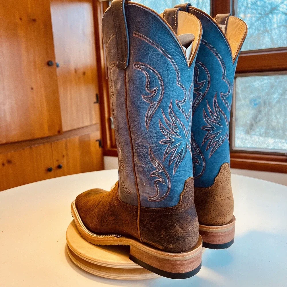 Anderson Bean Cowboy Boots Tag Boar Blue Aged 335516 Men’s 9.5 EE Wide NWT